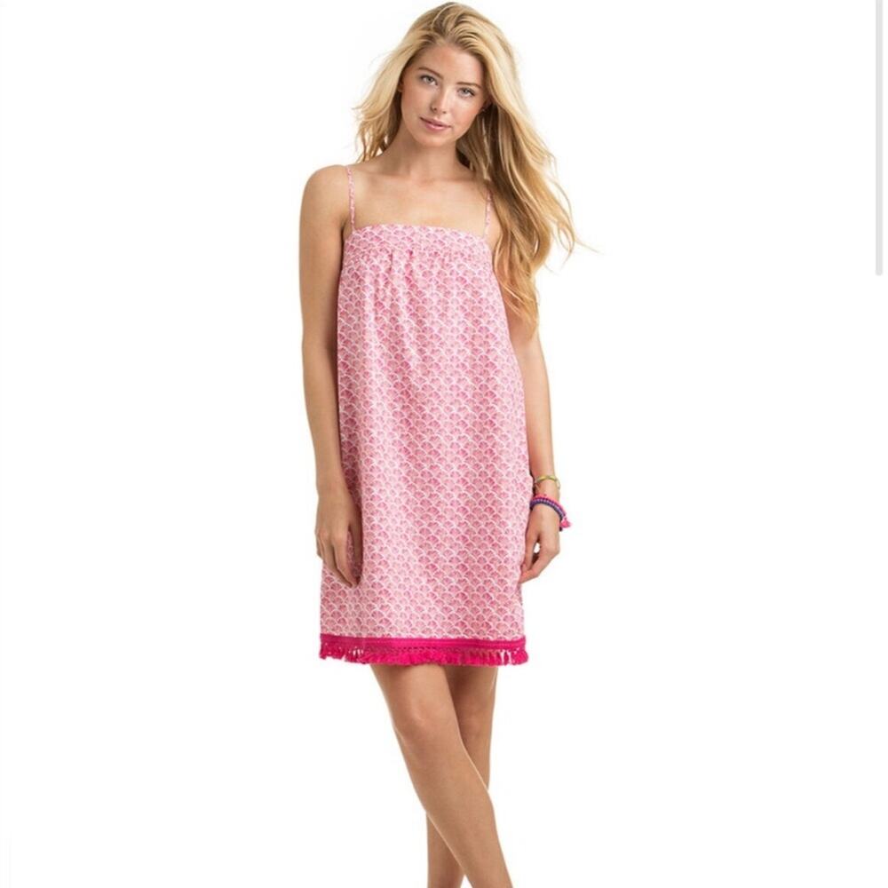 Vineyard Vines Tiny Leaves Swing Beach Dress Pink and White